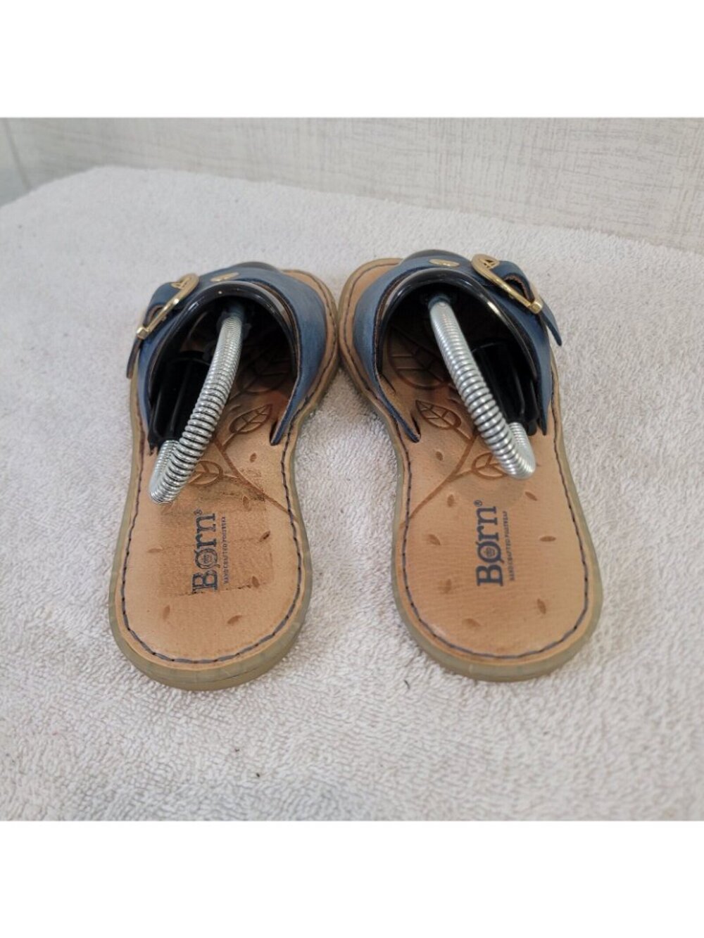Born Sandals Womens 6M Blue Gold Leather Slides F26304 Casual Comfort - Picture 5 of 7